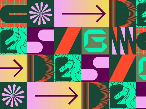 Co-design text created using 60's style geometric shapes